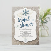 Rustikales Winterschnee-Brautparty Einladung (Stehend Vorderseite)