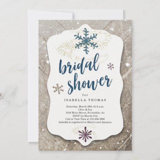 Rustikales Winterschnee-Brautparty Einladung (Vorderseite)