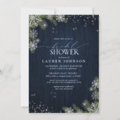 Rustikales Winterschneeflocken Blaues Kariertes Br Einladung (Vorderseite)