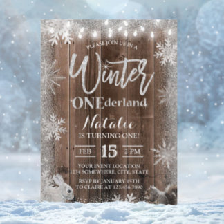 Rustikales Winterschneeflocken ONEderland 1. Gebur Einladung