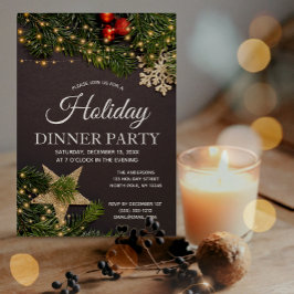 Rustikales Winterurlaub Lights Pine Dinner Party Einladung