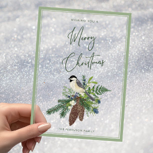Rustikales Wintervogel & Pine Spray Foto Weihnacht Acryleinladungen