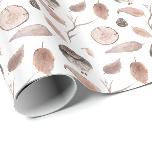 Rustikales Winterwald | Forest Bird Leaf Geschenkpapier (Rolleneckpunkt)