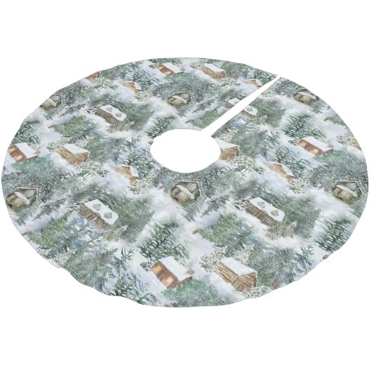 Rustikales Winterwald Polyester Weihnachtsbaumdecke (Schrägansicht)