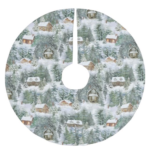Rustikales Winterwald Polyester Weihnachtsbaumdecke (Vorderseite)