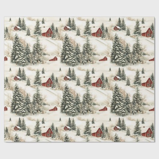 Rustikales Winterwald Schneeschuhfest Weihnachten Geschenkpapier (Flach)