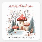 Rustikales Winterwald Weihnachten froh Quadratischer Aufkleber (Vorderseite)