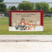 Rustikales Winterwald Wilde Tiere 1. Geburtstag Banner (Insitu)