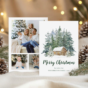 Rustikales Winterwaldhaus Weihnachts-Foto Feiertagskarte