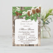 Rustikales Winterwaldkiefernwald Brautparty Einladung (Stehend Vorderseite)