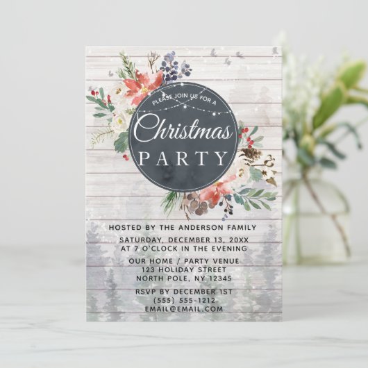 Rustikales Winterwaldlicht - Party zum Weihnachtsf Einladung (Stehend Vorderseite)