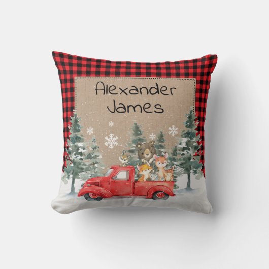 Rustikales Winterwaldwaldtiere Baby Kinderzimmer Kissen (Vorderseite)