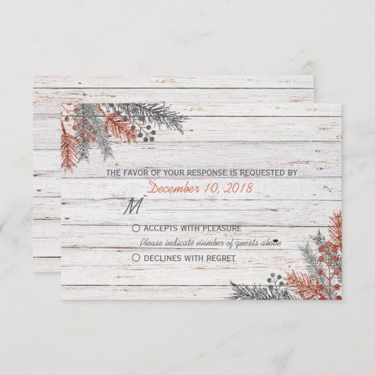 Rustikales WinterweißweinholzWedding RSVP (Vorne/Hinten)