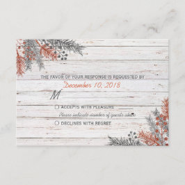 Rustikales WinterweißweinholzWedding RSVP Karte