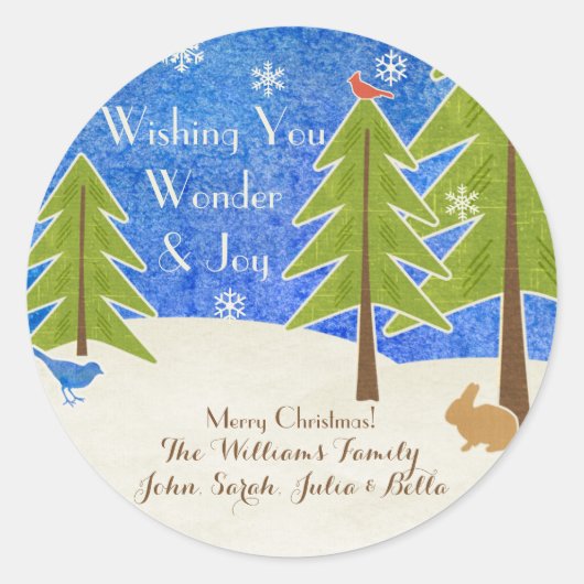 Rustikales Winterwunderland & Freude Weihnachten Runder Aufkleber (Vorderseite)