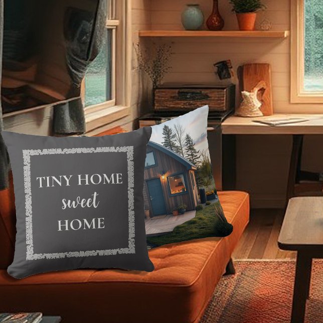 Rustikales winziges Zuhause-Süßes Zuhause-Foto Vin Kissen (Rustic tiny home sweet home script photo vintage throw pillow. You can add your own photo and text.)