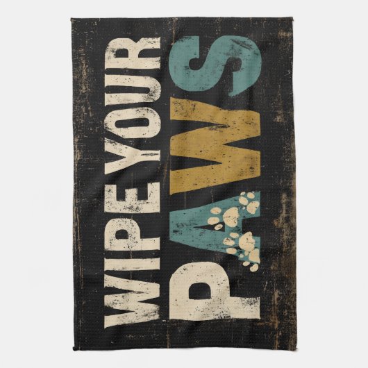 Rustikales "Wischen Sie Ihre Pfoten" Zeichen mit P Geschirrtuch (Vertikal)