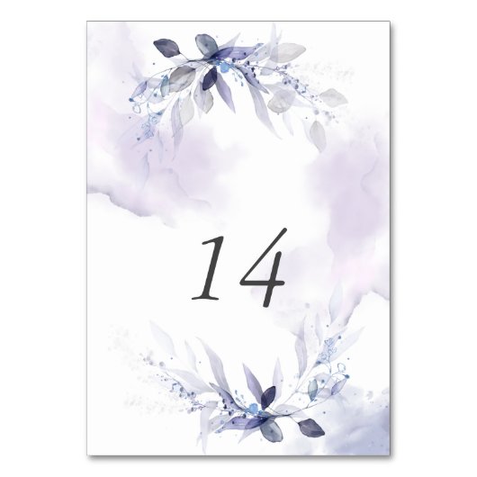 Rustikales Wispy Violet Wasserfarbe Blätter Tischn Tischnummer (Vorderseite)