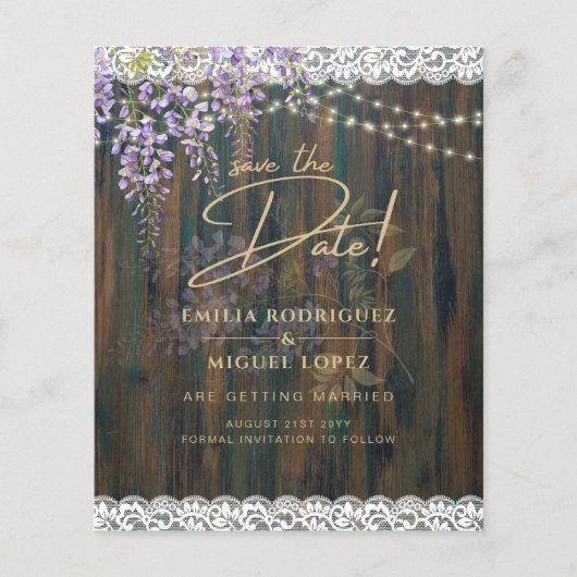 Rustikales Wisteria Wood Lights Hochzeitstag Rett Flyer (Vorne)