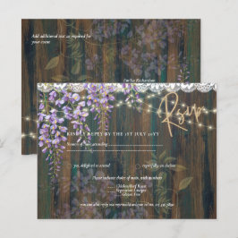 Rustikales Wisteria Wood Lights Wedding RSVP Postkarte