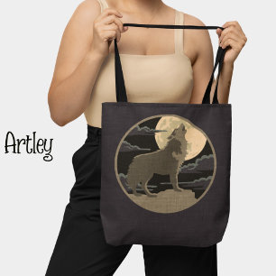 Rustikales Wolf Howling Moon Night Sky Logo Tasche