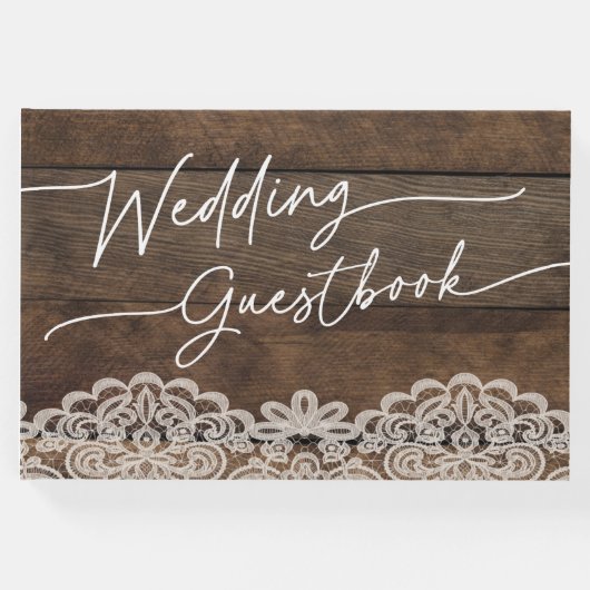 Rustikales Wood and Lace Country Wedbook Gästebuch (Vorderseite)