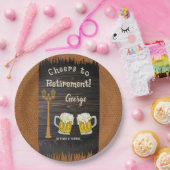 Rustikales Wood & Bier & Leather Happy Retirement Pappteller (Party)