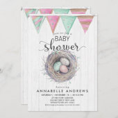 Rustikales Wood & Bird Nest Baby Dusche Einladung (Vorne/Hinten)