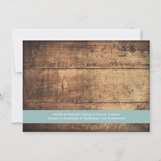 Rustikales Wood Blue Bridal Dusche Einladungen (Rückseite)