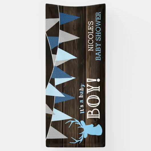Rustikales Wood Blue Ier Boy Baby Dusche Banner (Vertikal)
