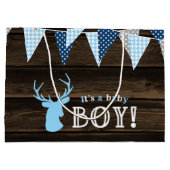 Rustikales Wood Blue Ier Boy Baby Dusche Große Geschenktüte (Rückseite)