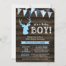 Rustikales Wood Blue Ier Boy Baby Shower Einladung
