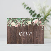Rustikales Wood Blush Blumenbuffet Hochzeit RSVP Einladung (Stehend Vorderseite)
