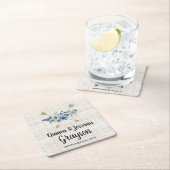 Rustikales Wood Boho Arrows & Blue Floral Wedding Rechteckiger Pappuntersetzer (Vor Ort)