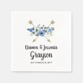 Rustikales Wood Boho Arrows & Blue Floral Wedding Serviette
