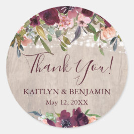 Rustikales Wood Boho Blumenleuchten Hochzeit Runder Aufkleber