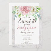 Rustikales Wood Boho Blumensüß 16 Geburtstag Einladung (Vorne/Hinten)