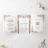 Rustikales Wood Boho Floral All in One Canopy Wedd Dreifach Gefaltete Einladung (Innenseite)