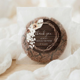 Rustikales Wood Boho Floral Brautparty Runder Aufkleber