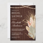 Rustikales Wood Boho getrocknetes Palm Pampas Brau Einladung (Vorderseite)