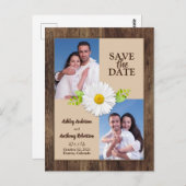 Rustikales Wood Daisy Foto Save the Date Postcard Postkarte (Vorne/Hinten)