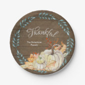 Rustikales Wood Ein wohlwollender Wasserfarbenkürb Pappteller (Vorderseite)