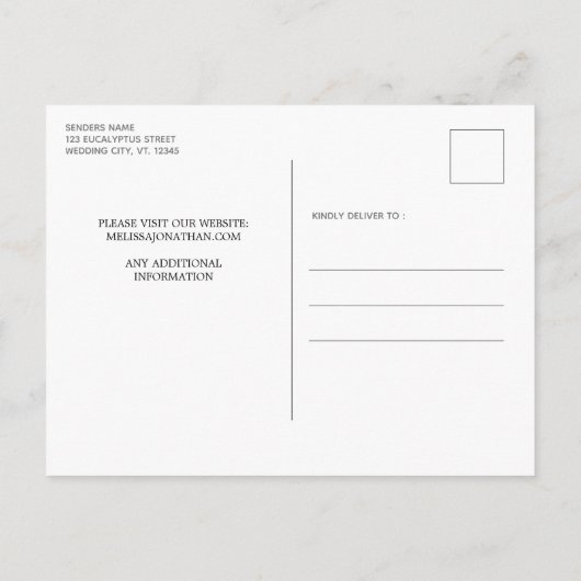 Rustikales Wood Eukalyptus Wedding rettet das Datu Ankündigungspostkarte (Rückseite)
