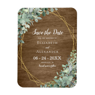 Rustikales Wood Eukalyptus Wedding Save the Date Magnet