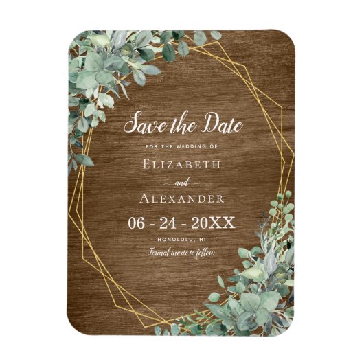 Rustikales Wood Eukalyptus Wedding Save the Date Magnet (Vertikal)