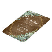 Rustikales Wood Eukalyptus Wedding Save the Date Magnet (Linke Seite)