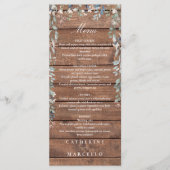 Rustikales Wood Floral Kaskade Monogram Weddner Menükarte (Vorderseite)