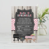 Rustikales Wood Girl Baby Q Sprinkle, GRILLEN Baby Einladung (Stehend Vorderseite)