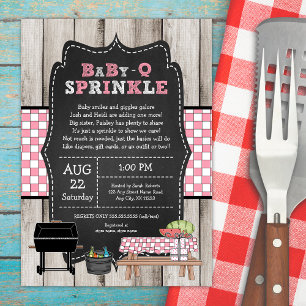 Rustikales Wood Girl Baby Q Sprinkle, GRILLEN Baby Einladung