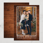 Rustikales Wood Happy Holidays Foto Feiertagskarte (Vorne/Hinten)